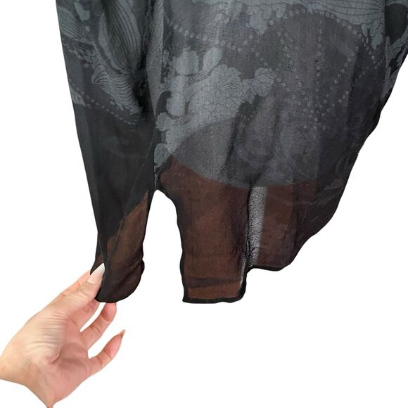 Citron Collection Medium Silk Blouse Black Gray Print Cap Sleeve Top Cowl - Picture 10 of 11